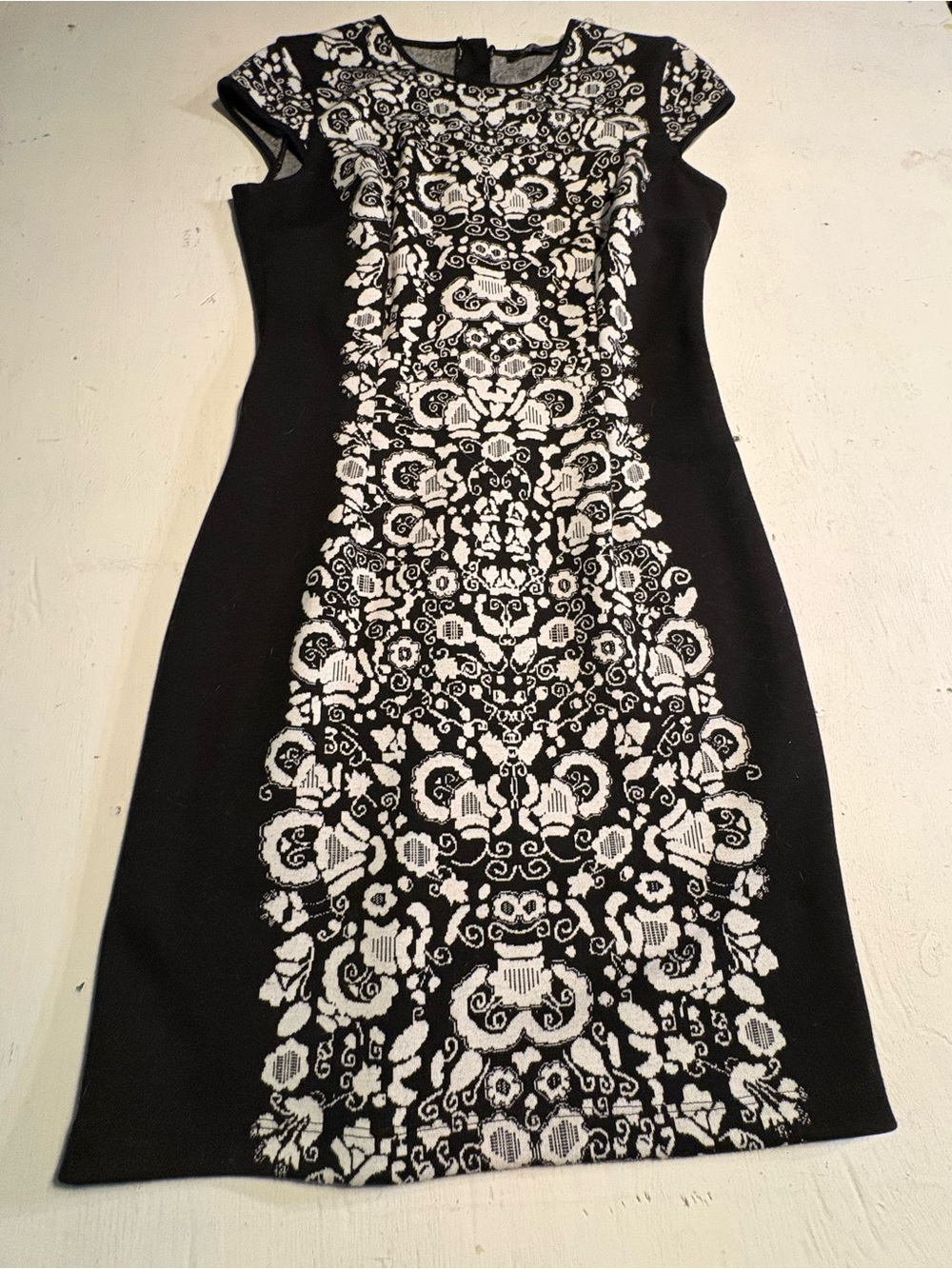Vivat Luxury 100% Wool Jacquard Black & White Sweater Dress Made In Turkey